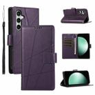 For Samsung Galaxy S25 FE 5G PU Genuine Leather Texture Embossed Line Phone Case(Purple) - 1