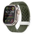 For Apple Watch 46mm / 49mm / 45mm / 44mm Kalebol Mesh Silver Umbrella Buckle Silicone Strap(Army Green) - 1