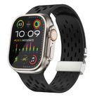 For Apple Watch 42mm / 41mm / 40mm / 38mm Kalebol Mesh Silver Umbrella Buckle Silicone Strap(Black) - 1