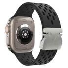 For Apple Watch 42mm / 41mm / 40mm / 38mm Kalebol Mesh Silver Umbrella Buckle Silicone Strap(Black) - 2