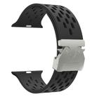 For Apple Watch 42mm / 41mm / 40mm / 38mm Kalebol Mesh Silver Umbrella Buckle Silicone Strap(Black) - 3