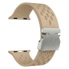 For Apple Watch 42mm / 41mm / 40mm / 38mm Kalebol Mesh Silver Umbrella Buckle Silicone Strap(Milk Tea) - 3