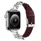 For Apple Watch 46mm / 49mm / 45mm / 44mm Metal Chain Leather Denim Watch Band(Ochre Red) - 1