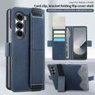 For Samsung Galaxy Z Fold6 VIETAO Integrated Spliced Leather Phone Case with Elastic Bowl Strap(Blue) - 2