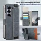 For Samsung Galaxy Z Fold6 VIETAO Integrated Spliced Leather Phone Case with Elastic Bowl Strap(Gray) - 2