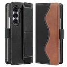 For Samsung Galaxy Z Fold5 VIETAO Integrated Spliced Leather Phone Case with Elastic Bowl Strap(Black) - 1