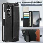 For Samsung Galaxy Z Fold5 VIETAO Integrated Spliced Leather Phone Case with Elastic Bowl Strap(Black) - 2