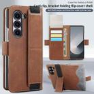 For Samsung Galaxy Z Fold5 VIETAO Integrated Spliced Leather Phone Case with Elastic Bowl Strap(Brown) - 2