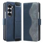 For Samsung Galaxy Z Fold5 VIETAO Integrated Spliced Leather Phone Case with Elastic Bowl Strap(Blue) - 1