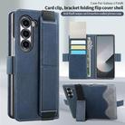 For Samsung Galaxy Z Fold5 VIETAO Integrated Spliced Leather Phone Case with Elastic Bowl Strap(Blue) - 2