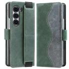 For Samsung Galaxy Z Fold5 VIETAO Integrated Spliced Leather Phone Case with Elastic Bowl Strap(Green) - 1