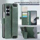 For Samsung Galaxy Z Fold5 VIETAO Integrated Spliced Leather Phone Case with Elastic Bowl Strap(Green) - 2