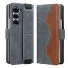 For Samsung Galaxy Z Fold5 VIETAO Integrated Spliced Leather Phone Case with Elastic Bowl Strap(Gray) - 1