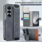 For Samsung Galaxy Z Fold5 VIETAO Integrated Spliced Leather Phone Case with Elastic Bowl Strap(Gray) - 2