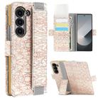 For Samsung Galaxy Z Fold5 VIETAO Integrated Colorful Leather Phone Case with Elastic Bowl Strap(Pink) - 1