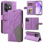 For OPPO A3X 4G / A3 Global Dual-color Splicing Flip Leather Phone Case(Purple) - 1