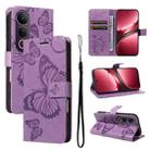 For vivo V50 Lite 5G Global 3D Butterfly Embossed Pattern Flip Leather Phone Case(Purple) - 1