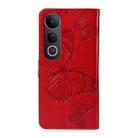 For vivo V50 Lite 5G Global 3D Butterfly Embossed Pattern Flip Leather Phone Case(Red) - 3