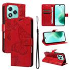 For Honor 400 Lite 3D Butterfly Embossed Pattern Flip Leather Phone Case(Red) - 1