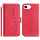For iPhone 16e Dual-Folded S-shape Leather Phone Case(Rose Red) - 1