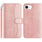For iPhone 16e Dual-Folded S-shape Leather Phone Case(Rose Gold) - 1