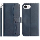 For iPhone 16e Dual-Folded S-shape Leather Phone Case(Navy Blue) - 1