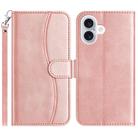 For iPhone 16 Plus Dual-Folded S-shape Leather Phone Case(Rose Gold) - 1