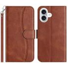 For iPhone 16 Plus Dual-Folded S-shape Leather Phone Case(Coffee) - 1