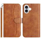 For iPhone 16 Plus Dual-Folded S-shape Leather Phone Case(Brown) - 1
