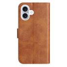For iPhone 16 Plus Dual-Folded S-shape Leather Phone Case(Brown) - 3