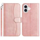 For iPhone 16 Dual-Folded S-shape Leather Phone Case(Rose Gold) - 1
