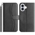 For iPhone 16 Dual-Folded S-shape Leather Phone Case(Black) - 1