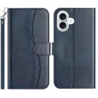 For iPhone 16 Dual-Folded S-shape Leather Phone Case(Navy Blue) - 1