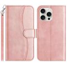 For iPhone 15 Pro Dual-Folded S-shape Leather Phone Case(Rose Gold) - 1