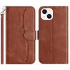 For iPhone 15 Plus Dual-Folded S-shape Leather Phone Case(Coffee) - 1
