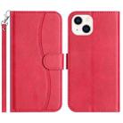 For iPhone 15 Dual-Folded S-shape Leather Phone Case(Rose Red) - 1