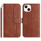 For iPhone 15 Dual-Folded S-shape Leather Phone Case(Coffee) - 1