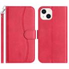 For iPhone 14 Dual-Folded S-shape Leather Phone Case(Rose Red) - 1