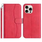 For iPhone 14 Pro Dual-Folded S-shape Leather Phone Case(Rose Red) - 1