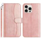 For iPhone 14 Pro Max Dual-Folded S-shape Leather Phone Case(Rose Gold) - 1