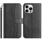 For iPhone 14 Pro Max Dual-Folded S-shape Leather Phone Case(Black) - 1
