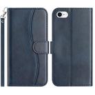 For iPhone 7 / 8 / SE 2022 Dual-Folded S-shape Leather Phone Case(Navy Blue) - 1