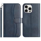 For iPhone 13 Pro Max Dual-Folded S-shape Leather Phone Case(Navy Blue) - 1