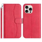 For iPhone 13 Pro Dual-Folded S-shape Leather Phone Case(Rose Red) - 1