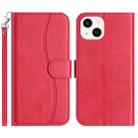 For iPhone 13 mini Dual-Folded S-shape Leather Phone Case(Rose Red) - 1