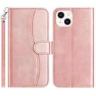 For iPhone 13 mini Dual-Folded S-shape Leather Phone Case(Rose Gold) - 1