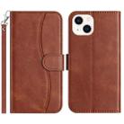For iPhone 13 mini Dual-Folded S-shape Leather Phone Case(Coffee) - 1