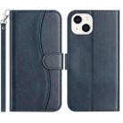 For iPhone 13 mini Dual-Folded S-shape Leather Phone Case(Navy Blue) - 1