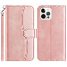 For iPhone 12 / 12 Pro Dual-Folded S-shape Leather Phone Case(Rose Gold) - 1