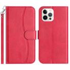 For iPhone 12 Pro Max Dual-Folded S-shape Leather Phone Case(Rose Red) - 1
